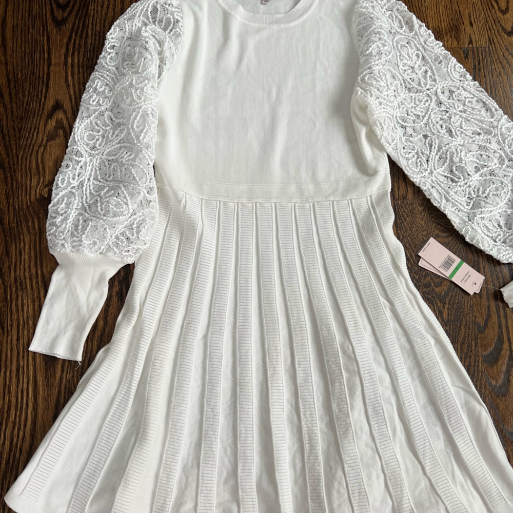 Nanette Lepore White Sweater Dress with Lace Sleeves